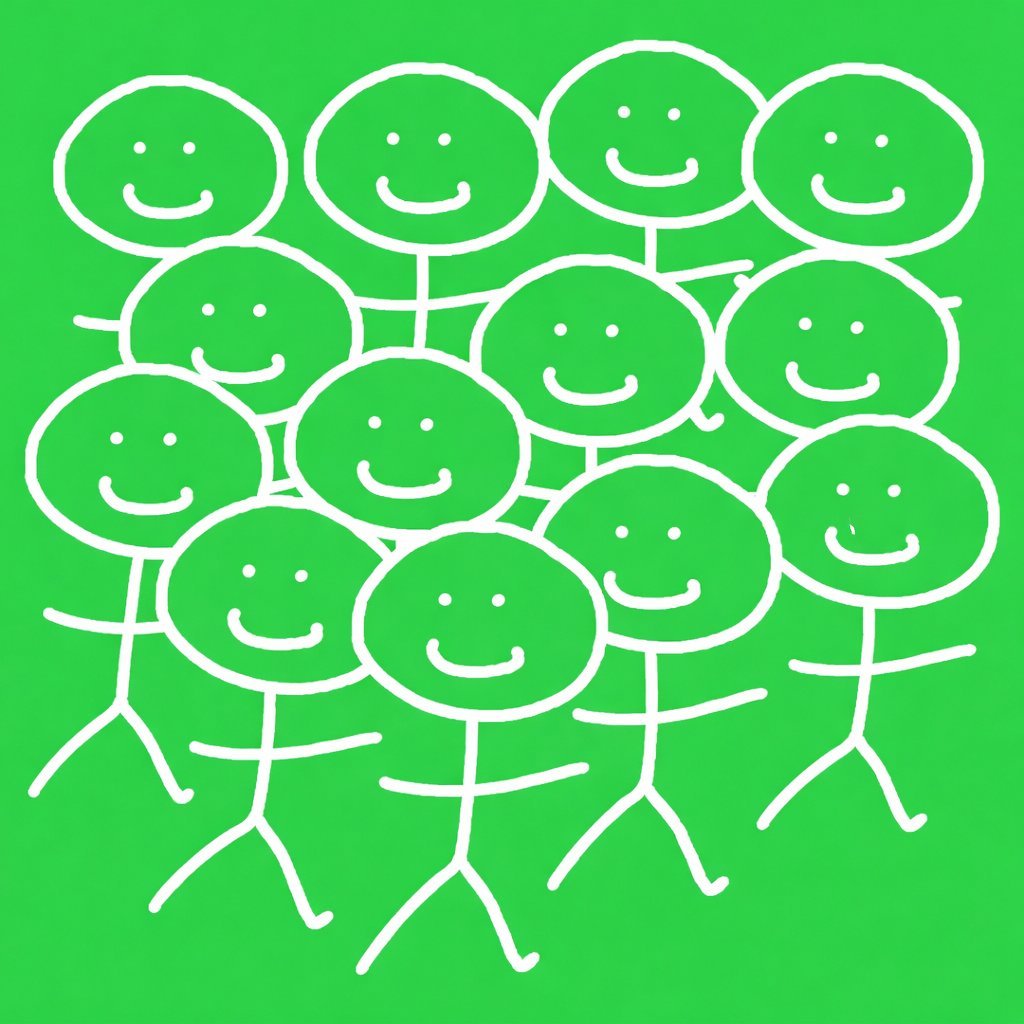 A crowd of smiling Average Joe stick figures