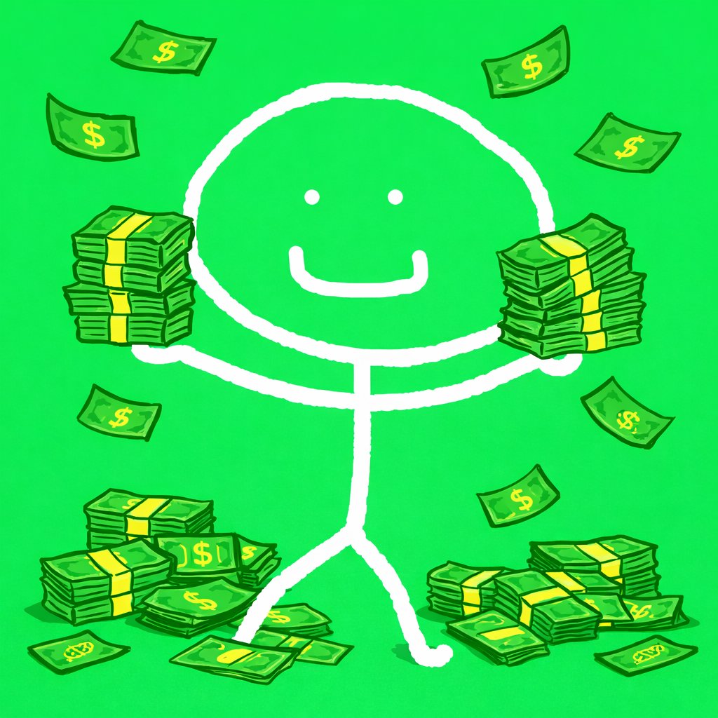 Average Joe stick figure holding stacks of money